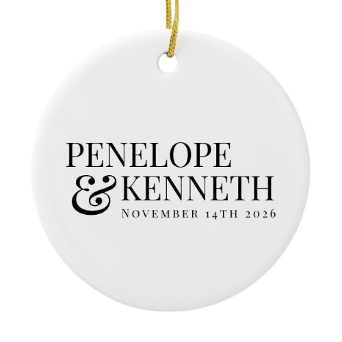 Personalized Classic Elegant Black White Wedding Ceramic Ornament
