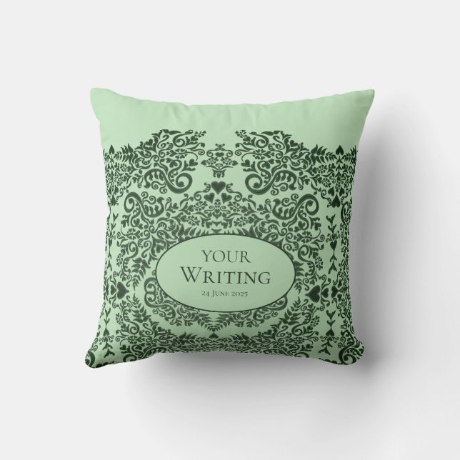 Personalized Classic Elegant Damask Botanical Throw Pillow (Back)