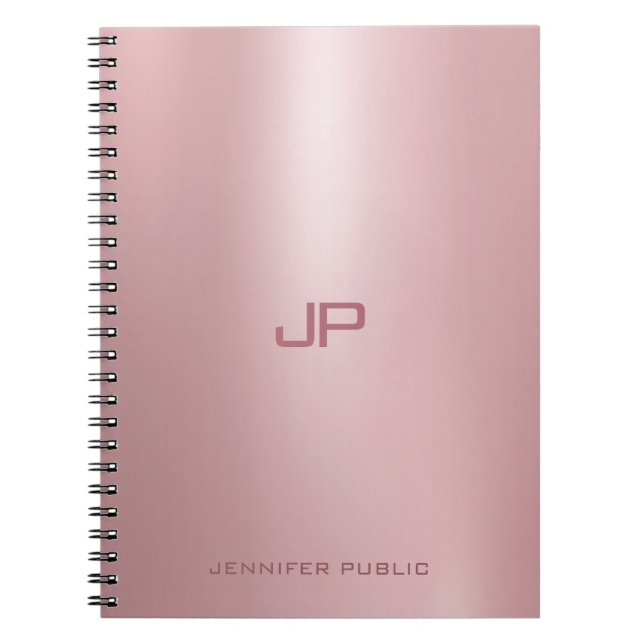 Personalized Classic Elegant Rose Gold Monogram Notebook (Front)