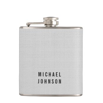 Personalized Classic Faux Linen Silver Grey Hip Flask by DesignByLang at Zazzle