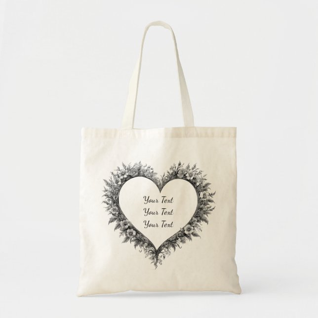 Personalized Classic Floral Heart Tote (Front)