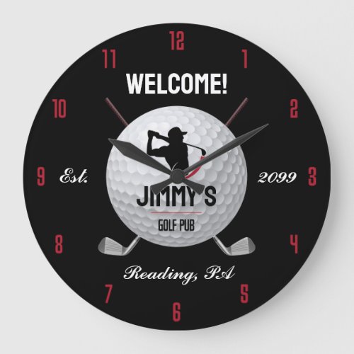 Personalized Classic Golf Bar Large Clock