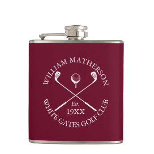 Personalized Classic Golf Club Name Burgundy Red Flask
