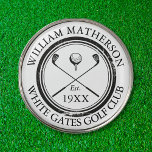 Personalized Classic Golf Club Name Golf Ball Marker<br><div class="desc">Featuring a classic crossed golf clubs and golf ball design and aged stamp effect border, these golf ball markers are ideal for all golf clubs and golf club members. Personalize with the name of the club member, golf club name and the year the golf club was established. Designed by Thisisnotme©...</div>