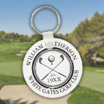 Personalized Classic Golf Club Name Keychain<br><div class="desc">Featuring a classic crossed golf clubs and golf ball design and aged stamp effect border,   these key chains are ideal for all golf clubs and golf club members. Personalize with the name of the club member,  golf club name and the year the golf club was established. Designed by Thisisnotme©</div>