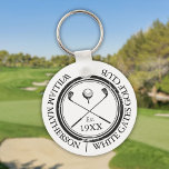 Personalized Classic Golf Club Name Keychain<br><div class="desc">Featuring a classic crossed golf clubs and golf ball design and aged stamp effect border,   these key chains are ideal for all golf clubs and golf club members. Personalize with the name of the club member,  golf club name and the year the golf club was established. Designed by Thisisnotme©</div>