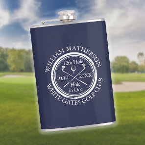 Personalized Classic Golf Hole in One Navy Blue Flask