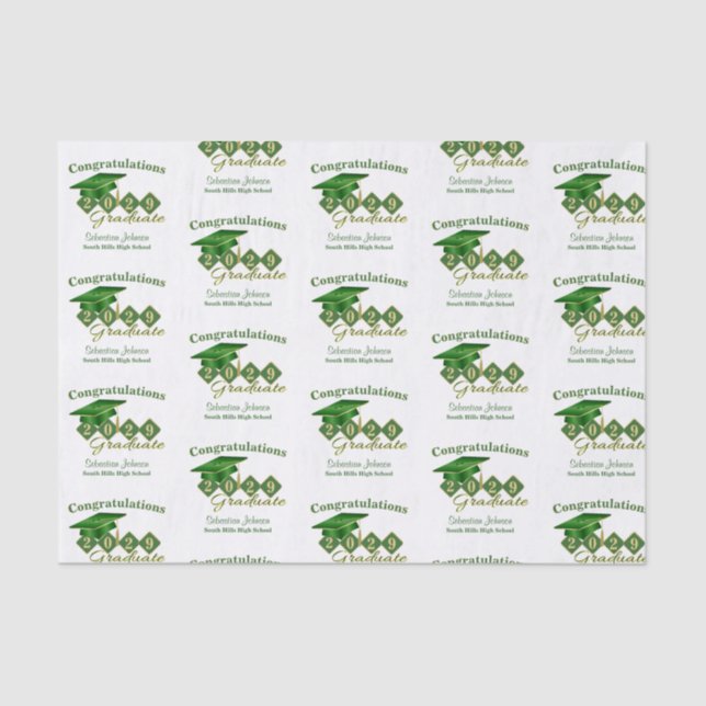 Personalized Classic Graduation Green & Gold Tissue Paper (Front)