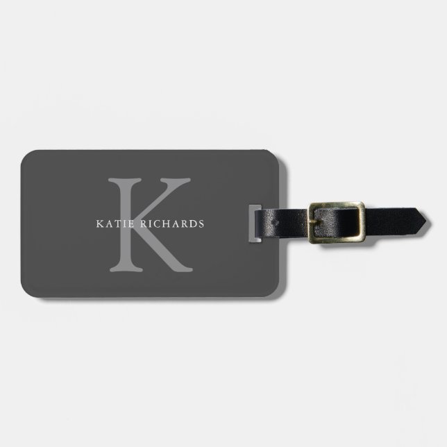 Personalized Classic Gray Monogram Luggage Tag (Front Horizontal)