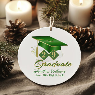 Personalized Classic Green and Gold Graduate Ceramic Ornament