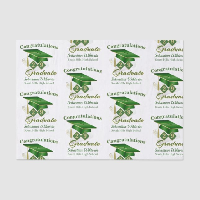 Personalized Classic Green Gold Graduation Tissue Paper (Front)