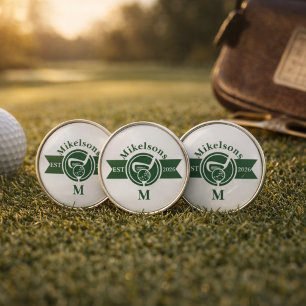 Personalized Classic Green Golf Monogram Crest Ball Marker