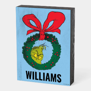 Personalized Classic Grinch Christmas Wreath Wooden Box Sign