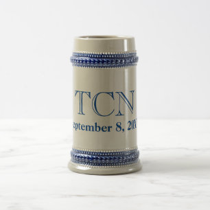 Personalized Classic Groomsman Gift Blue Tan Gold Beer Stein