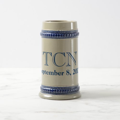 Personalized Classic Groomsman Gift Blue Tan Gold  Beer Stein