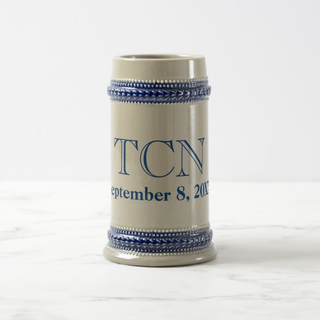 Personalized Classic Groomsman Gift Blue Tan Gold  Beer Stein (Center)