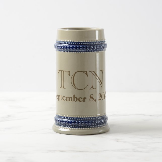 Personalized Classic Groomsman Gift Blue Tan Gold Beer Stein (Center)