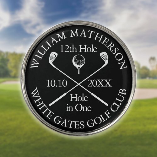 Personalized Classic Hole in One Black And White Golf Ball Marker