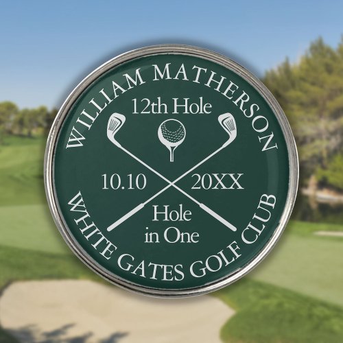 Personalized Classic Hole in One Emerald Green Golf Ball Marker
