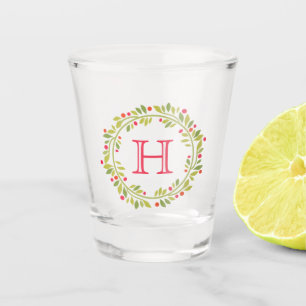 Personalized Classic Holiday Leaves Wreath Shot Glass