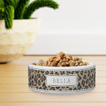 Personalized Classic Leopard Animal Print Pet Bowl<br><div class="desc">For the most stylish pets,  this cute personalized safari patterned bowl for dogs or cats features a leopard animal print in dark gray,  tan,  and beige with striped accents at the top and bottom. Personalize with your pet's name.</div>