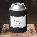 Personalized Classic Masculine Bowtie Best Man Can Cooler<br><div class="desc">This custom can cooler keeps your best man’s drink cool and classy. Featuring a sleek black-and-white design, it’s personalized with his name, title, and the big date, making it a standout gift he'll actually use. Its refined look blends effortlessly with any wedding vibe, whether it's a modern bash or a...</div>