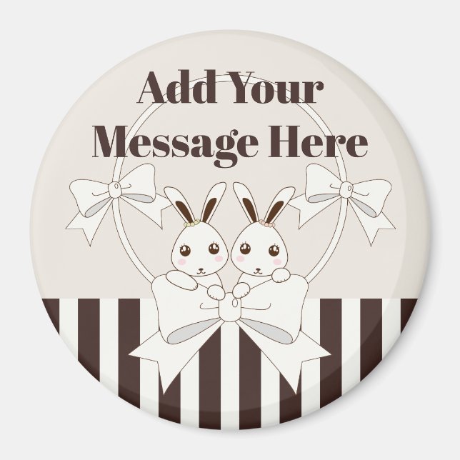 Personalized Classic Modern Cute Twin Bunny Kids Magnet (Front)