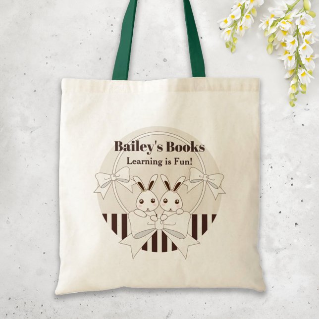Personalized Classic Modern Cute Twin Bunny Kids Tote Bag (Creator Uploaded)