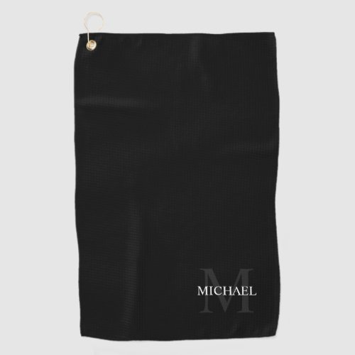 Personalized Classic Monogram and Name Black Golf Towel