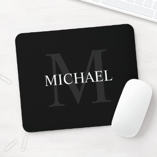 Personalized Classic Monogram and Name Black Mouse Pad