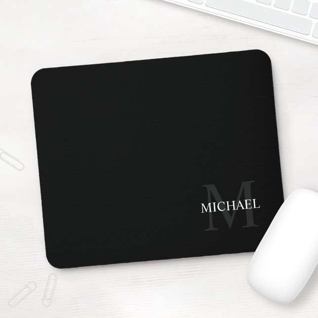 Personalized Classic Monogram and Name Black Mouse Pad (Creator Uploaded)