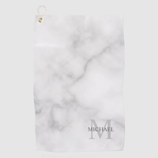 Personalized Classic Monogram and Name Marble Look Golf Towel (Front)