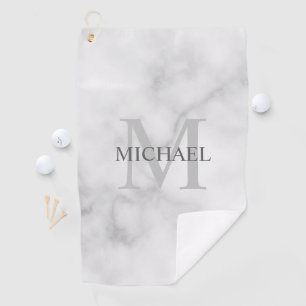 Personalized Classic Monogram and Name Marble Look Golf Towel