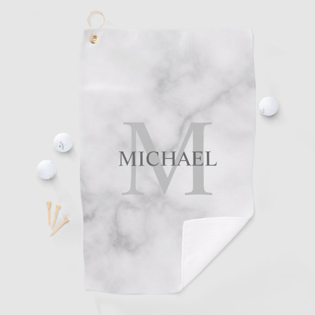 Personalized Classic Monogram and Name Marble Look Golf Towel (InSitu)