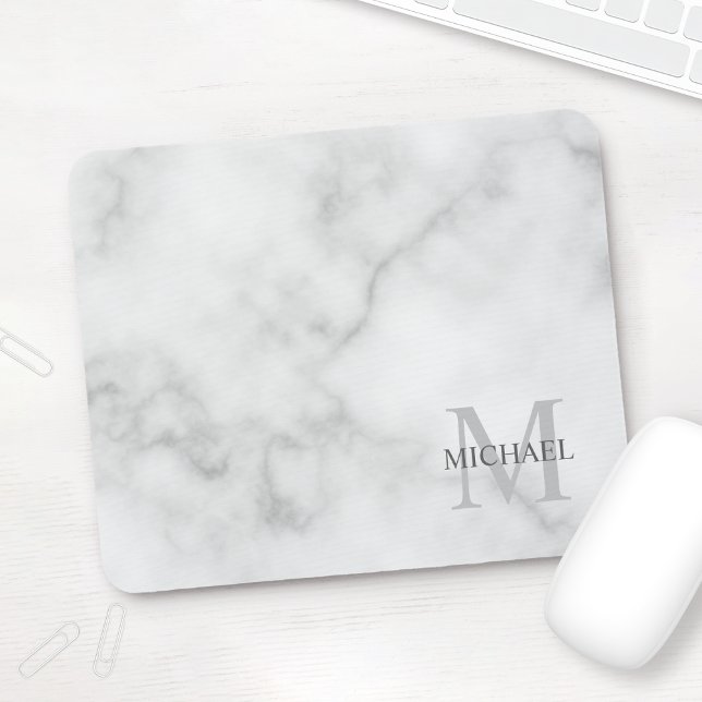 Personalized Classic Monogram and Name Marble Look Mouse Pad (Creator Uploaded)