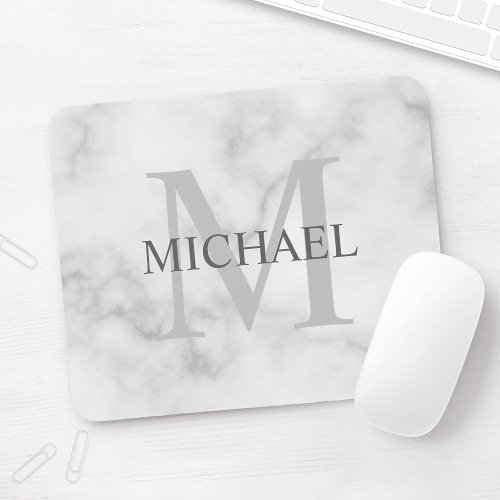 Personalized Classic Monogram and Name Marble Look Mouse Pad