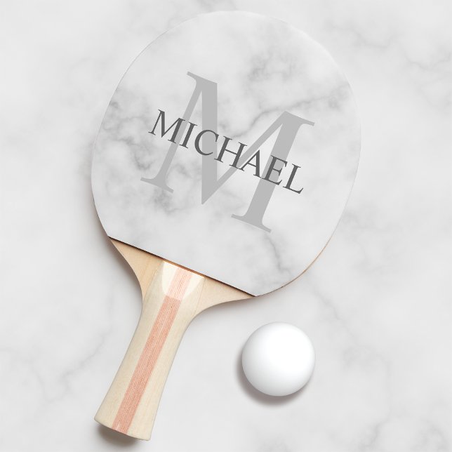 Personalized Classic Monogram and Name Marble Look Ping Pong Paddle (Creator Uploaded)