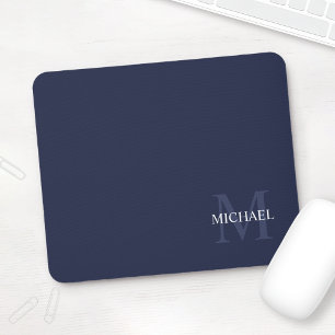 Personalized Classic Monogram and Name Navy Blue Mouse Pad