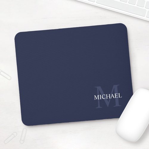 Personalized Classic Monogram and Name Navy Blue Mouse Pad