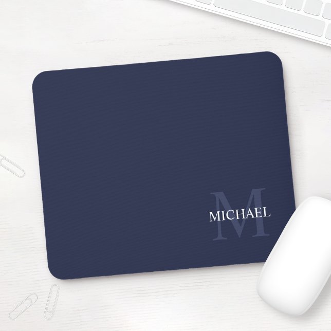 Personalized Classic Monogram and Name Navy Blue Mouse Pad (Creator Uploaded)
