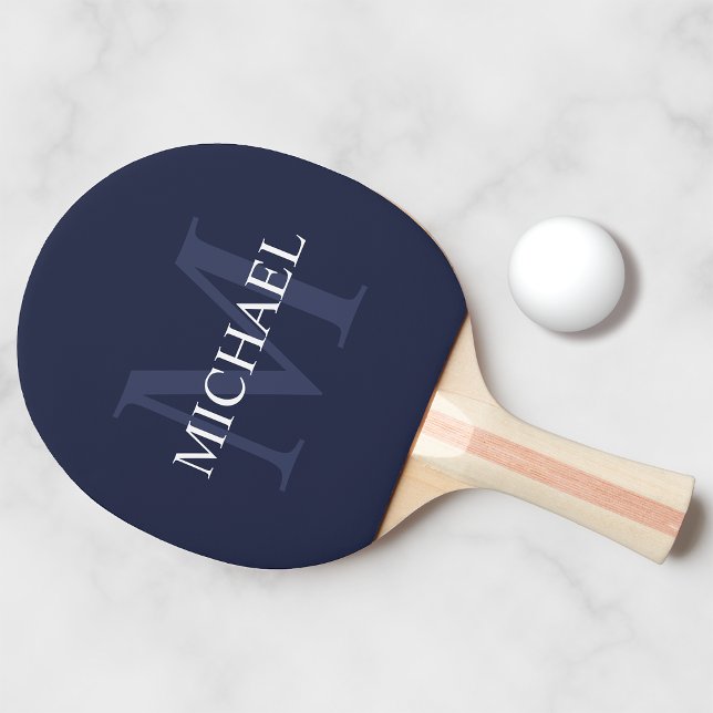 Personalized Classic Monogram and Name Navy Blue Ping Pong Paddle (Creator Uploaded)