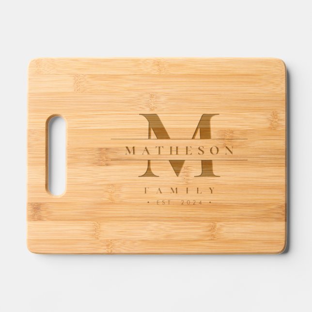 Personalized Classic Monogram Family Name  Engraved Cutting Board (Front)