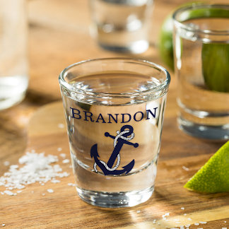 Personalized Classic Nautical Blue Anchor Shot Glass
