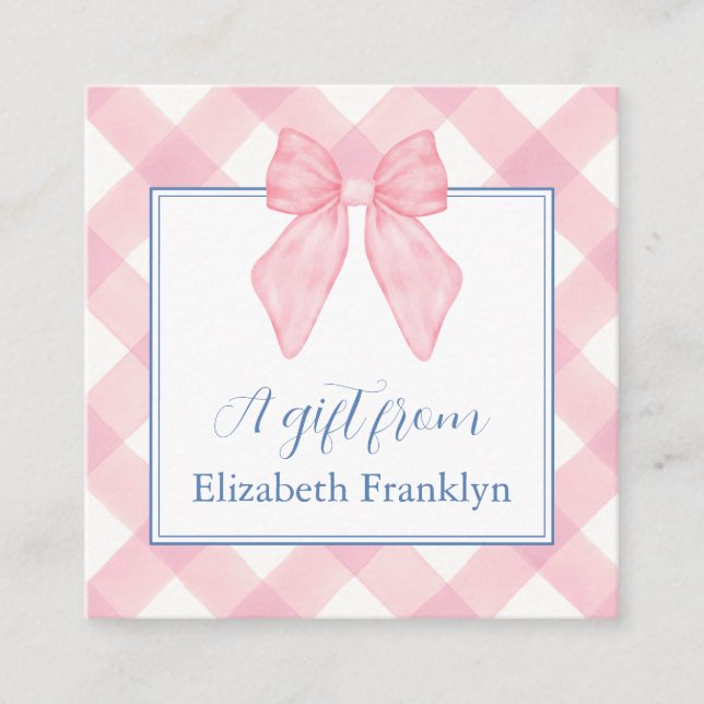 Personalized Classic Pink Gingham Girls Gift Enclosure Card (Front)