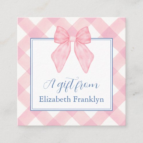 Personalized Classic Pink Gingham Girls Gift Enclosure Card