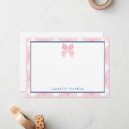 Personalized Classic Pink Gingham Girls Gift Note Card