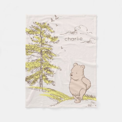 Personalized Classic Pooh Walking in the Woods Fleece Blanket