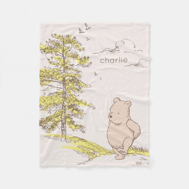 Personalized Classic Pooh Walking in the Woods Fleece Blanket (Front)