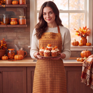 Personalized Classic Pumpkin Fall Gingham Plaid Apron