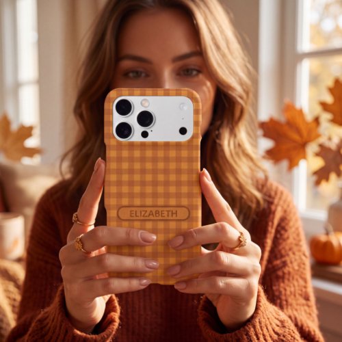 Personalized Classic Pumpkin Fall Gingham Plaid iPhone 17 Pro Max Case